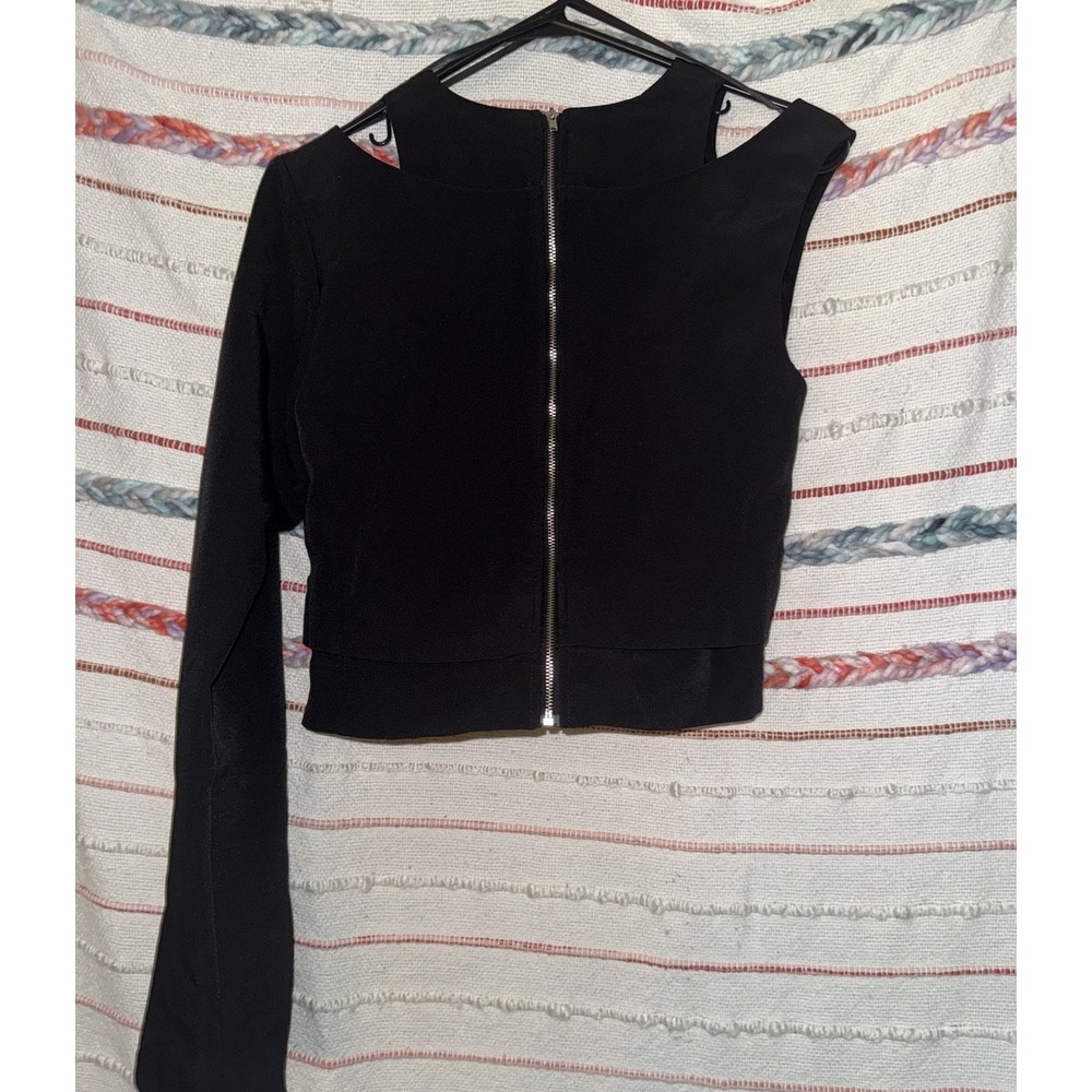 Ina Long Sleeve‎ Full Zip Crop Top - One Sleeve Black Size Small Layers